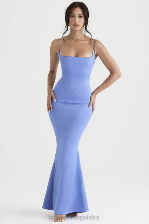 House of CB Oliwkowa Maxi Sukienka Satynowy Gorset z Barwinkiem