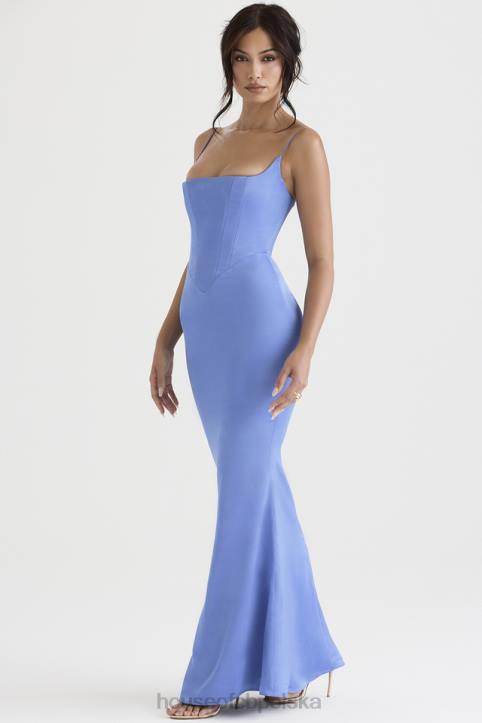 House of CB Oliwkowa Maxi Sukienka Satynowy Gorset z Barwinkiem