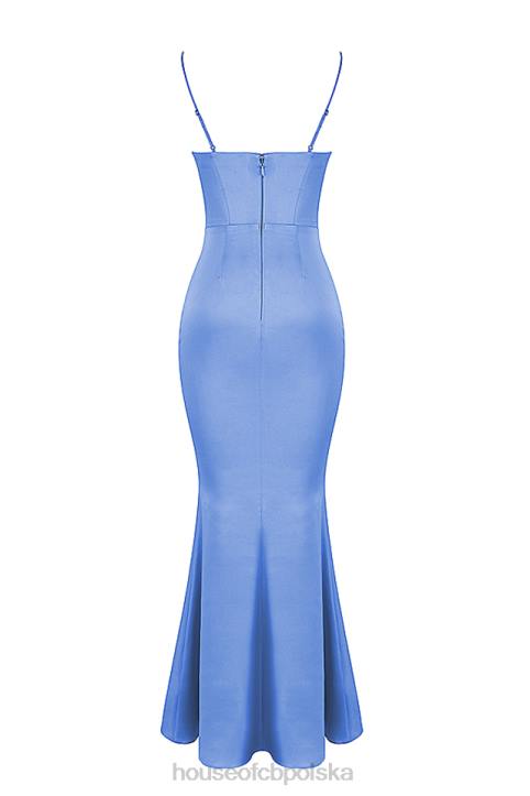 House of CB Oliwkowa Maxi Sukienka Satynowy Gorset z Barwinkiem