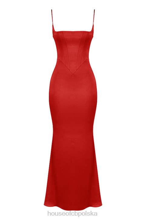 House of CB Maxi Sukienka Oliwkowa z Satynowym Gorsetem Czerwona Róża
