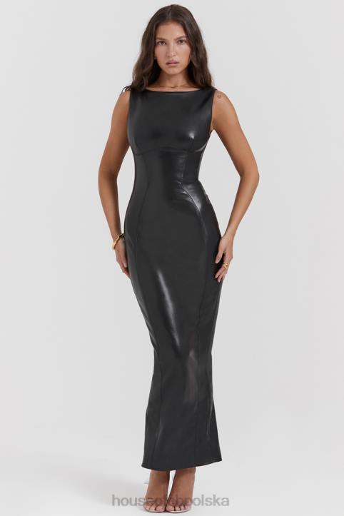 House of CB Sahara elegancka czarna sukienka maxi ze skóry wegańskiej