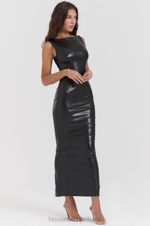 House of CB Sahara elegancka czarna sukienka maxi ze skóry wegańskiej