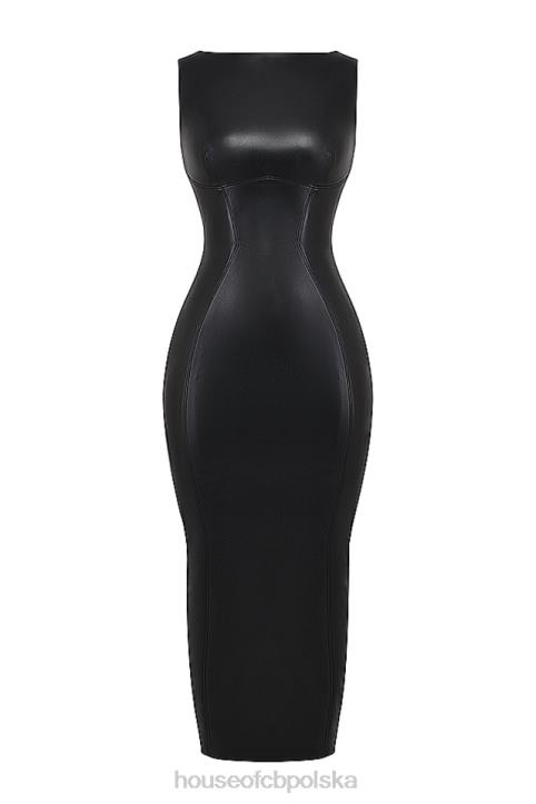 House of CB Sahara elegancka czarna sukienka maxi ze skóry wegańskiej