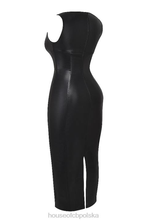 House of CB Sahara elegancka czarna sukienka maxi ze skóry wegańskiej