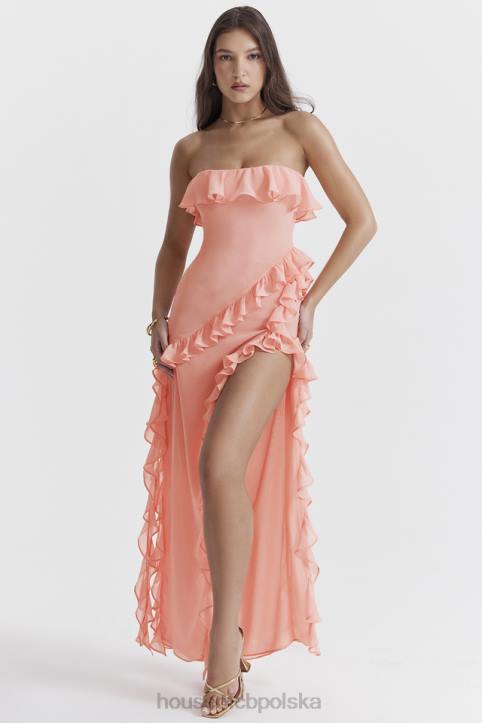 House of CB Sarina Maxi Sukienka Morelowa z Falbaną Elegancja na Każdą Okazję