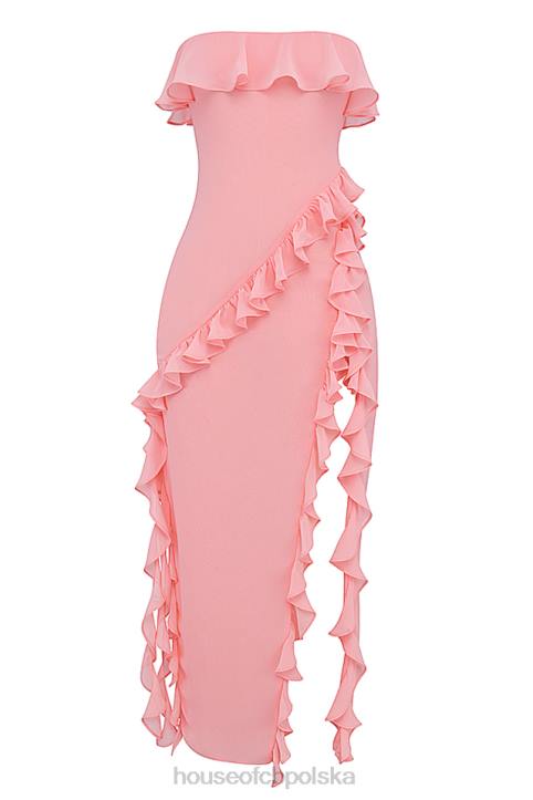 House of CB Sarina Maxi Sukienka Morelowa z Falbaną Elegancja na Każdą Okazję