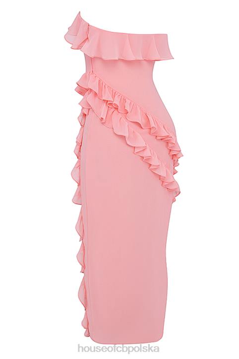 House of CB Sarina Maxi Sukienka Morelowa z Falbaną Elegancja na Każdą Okazję