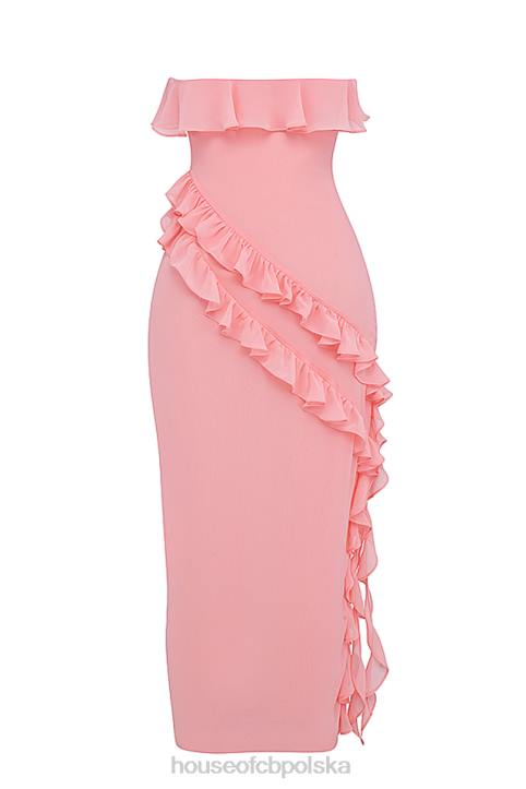House of CB Sarina Maxi Sukienka Morelowa z Falbaną Elegancja na Każdą Okazję