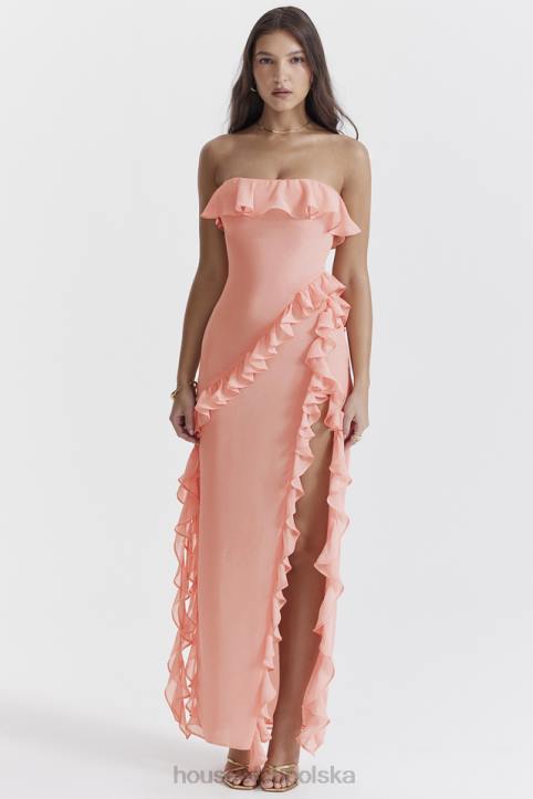 House of CB Sarina Maxi Sukienka Morelowa z Falbaną Elegancja na Każdą Okazję