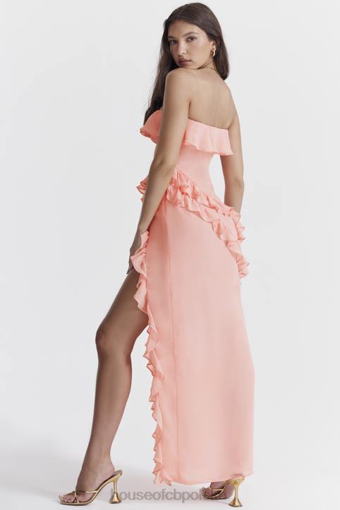 House of CB Sarina Maxi Sukienka Morelowa z Falbaną Elegancja na Każdą Okazję
