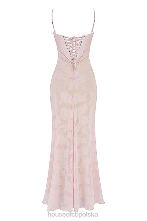 House of CB Seren Maxi Sukienka Różowe Kwiaty Koronka Elegancja