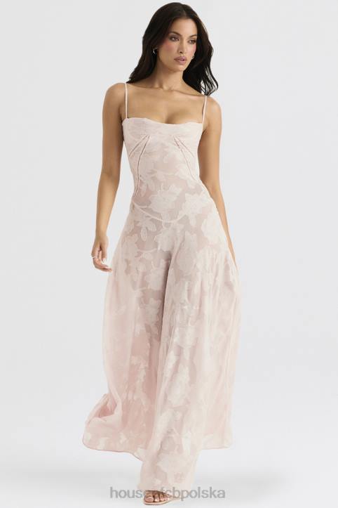 House of CB Seren Maxi Sukienka Różowe Kwiaty Koronka Elegancja