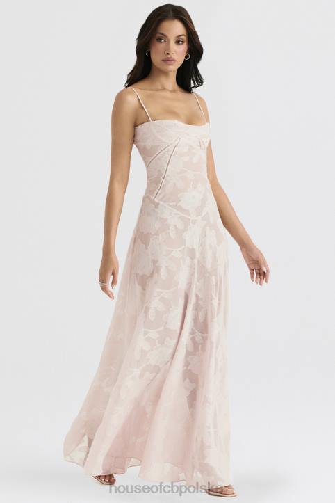 House of CB Seren Maxi Sukienka Różowe Kwiaty Koronka Elegancja