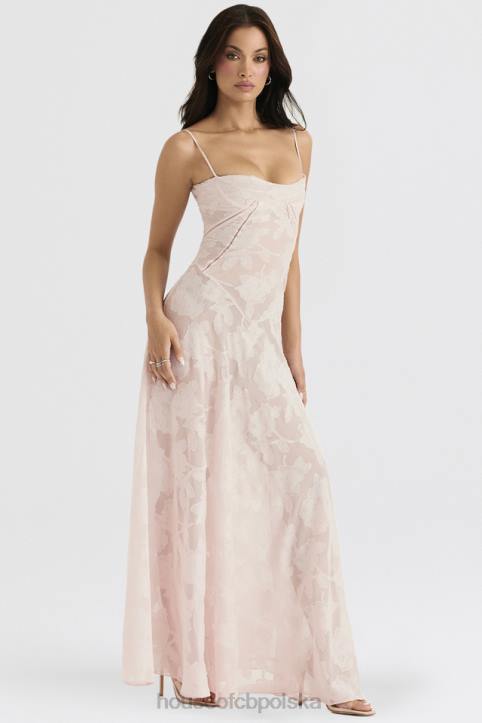 House of CB Seren Maxi Sukienka Różowe Kwiaty Koronka Elegancja