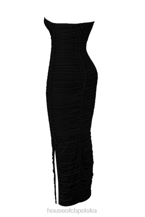 House of CB Sofia czarna maxi sukienka bez ramiączek siateczkowa elegancka moda