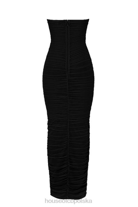 House of CB Sofia czarna maxi sukienka bez ramiączek siateczkowa elegancka moda