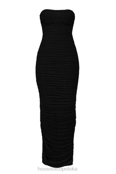 House of CB Sofia czarna maxi sukienka bez ramiączek siateczkowa elegancka moda