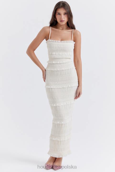 House of CB Sukienka Maxi Cekinowa Kość Słoniowa Modna Elegancka