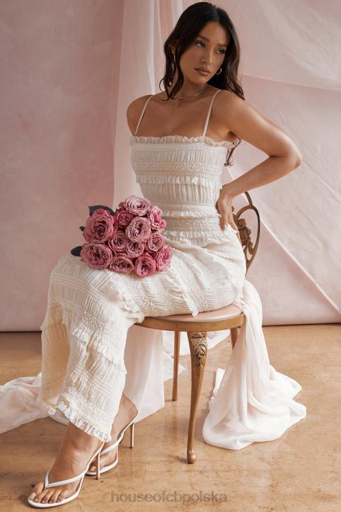 House of CB Sukienka Maxi Cekinowa Kość Słoniowa Modna Elegancka