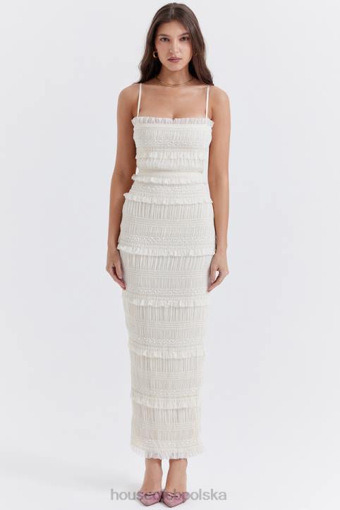 House of CB Sukienka Maxi Cekinowa Kość Słoniowa Modna Elegancka