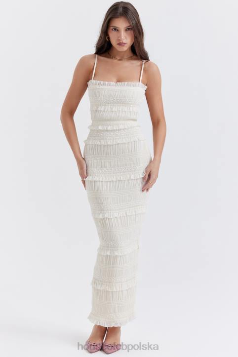 House of CB Sukienka Maxi Cekinowa Kość Słoniowa Modna Elegancka