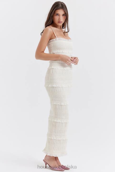 House of CB Sukienka Maxi Cekinowa Kość Słoniowa Modna Elegancka