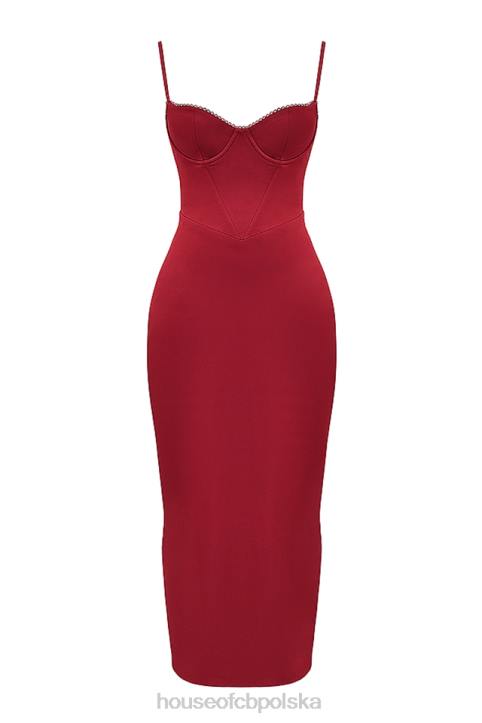 House of CB Stefania Rubinowa Gorsetowa Sukienka Maxi Modna Odzież