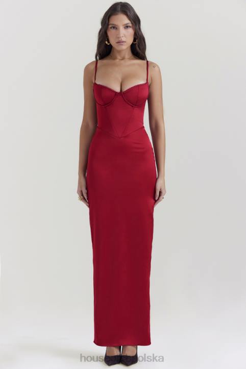 House of CB Stefania Rubinowa Gorsetowa Sukienka Maxi Modna Odzież