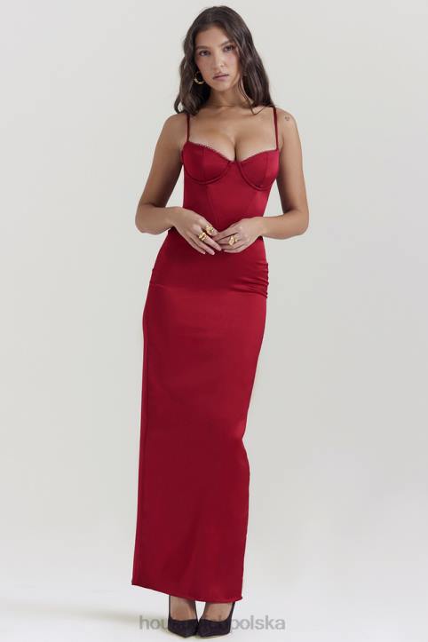 House of CB Stefania Rubinowa Gorsetowa Sukienka Maxi Modna Odzież