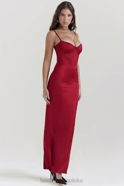 House of CB Stefania Rubinowa Gorsetowa Sukienka Maxi Modna Odzież