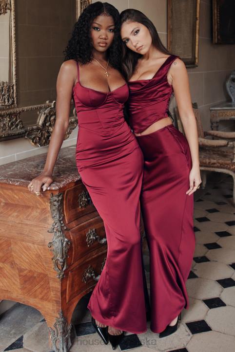 House of CB Stefania Rubinowa Gorsetowa Sukienka Maxi Modna Odzież