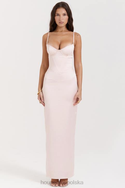 House of CB Brzoskwiniowa Gorsetowa Sukienka Maxi Elegancka Modna