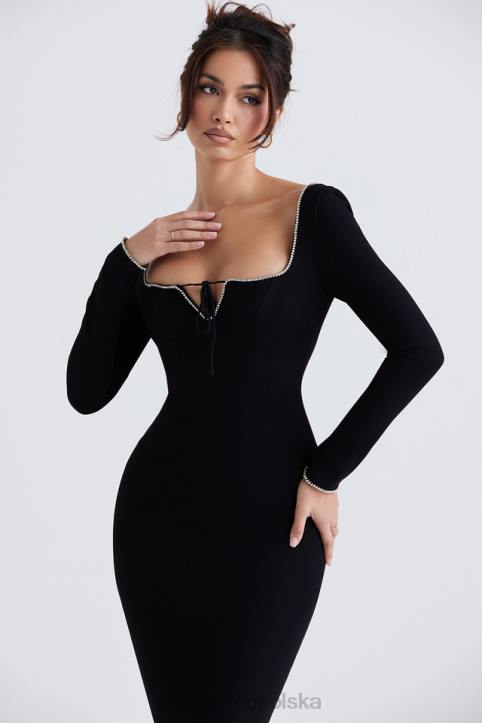 House of CB Sukienka maxi Rosa z czarnymi kryształkami Elegancja na każdą okazję