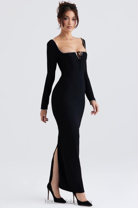 House of CB Sukienka maxi Rosa z czarnymi kryształkami Elegancja na każdą okazję