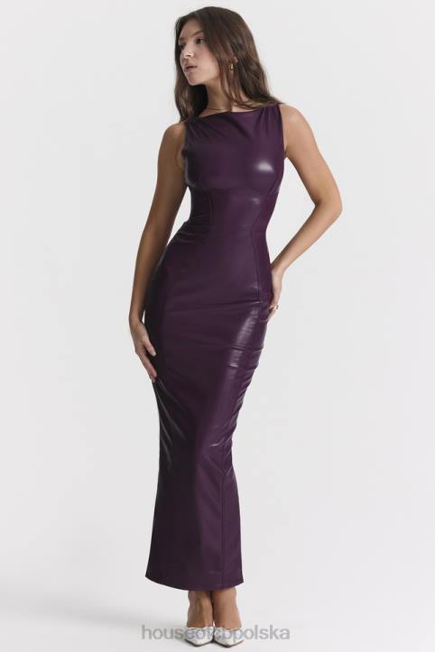 House of CB Maxi Sukienka Merlot Skóra Wegańska Trendy