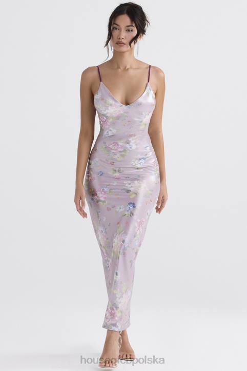House of CB Fioletowa Sukienka Maxi w Kwiaty na Lato