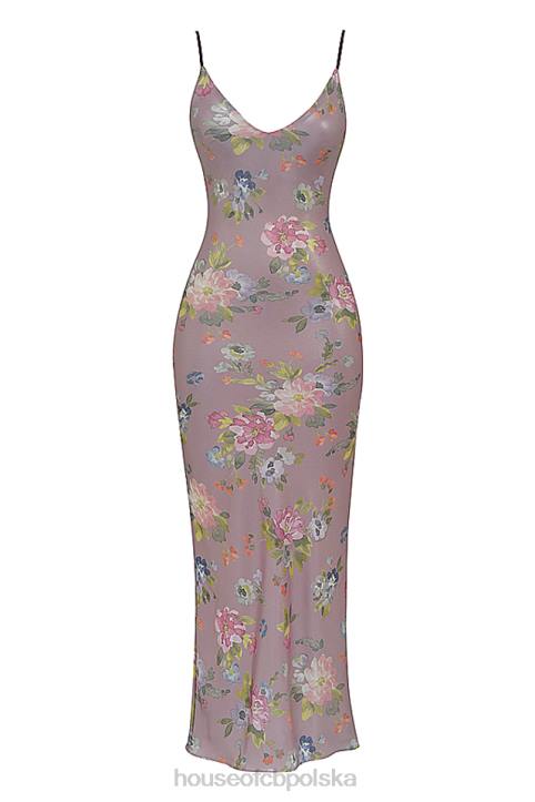 House of CB Fioletowa Sukienka Maxi w Kwiaty na Lato