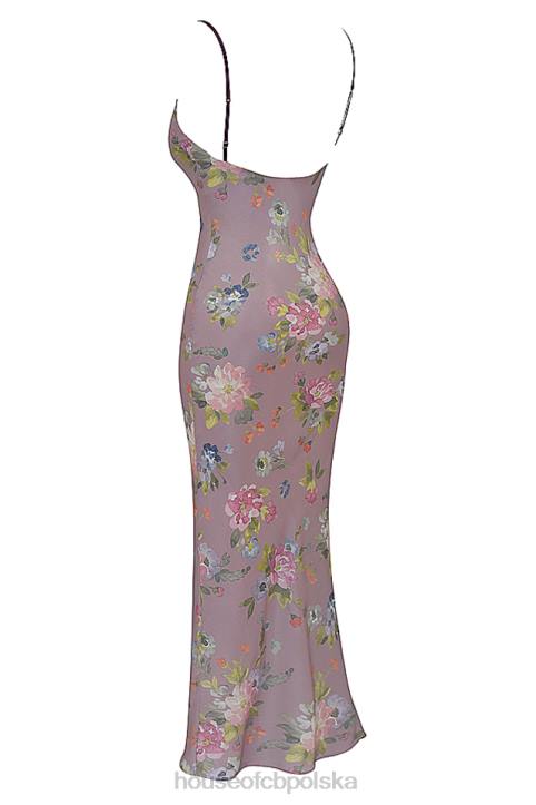 House of CB Fioletowa Sukienka Maxi w Kwiaty na Lato