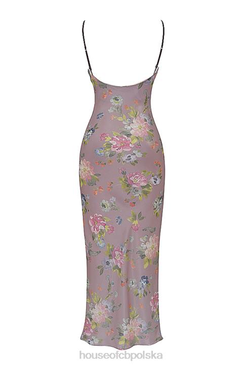 House of CB Fioletowa Sukienka Maxi w Kwiaty na Lato