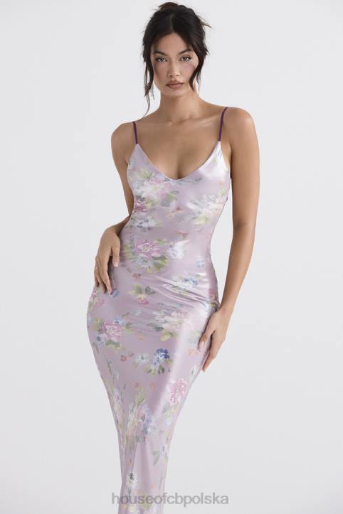 House of CB Fioletowa Sukienka Maxi w Kwiaty na Lato
