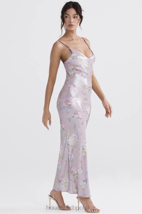 House of CB Fioletowa Sukienka Maxi w Kwiaty na Lato