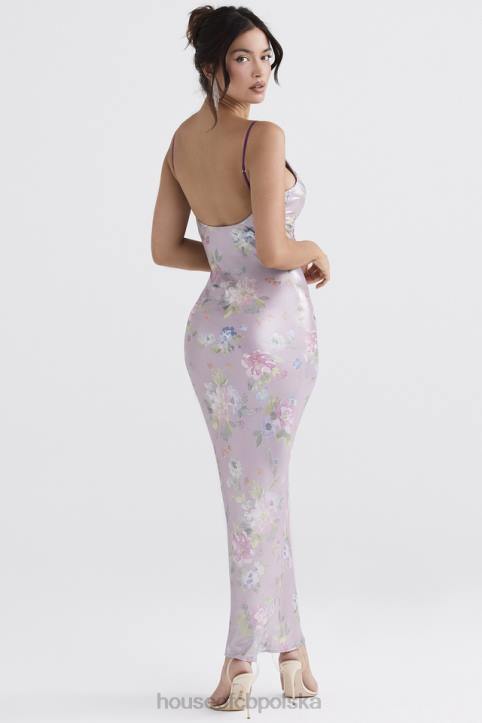 House of CB Fioletowa Sukienka Maxi w Kwiaty na Lato