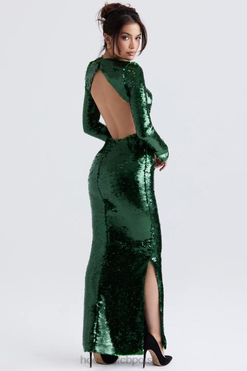 House of CB Sukienka maxi z cekinami sosnowa zieleń Glamour