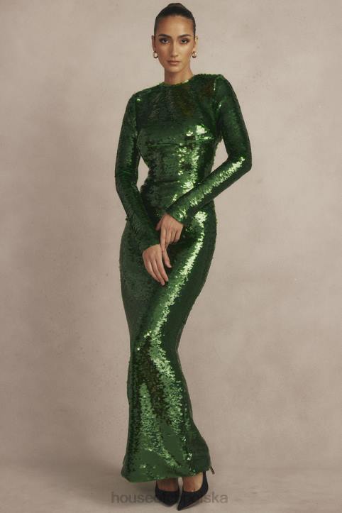 House of CB Sukienka maxi z cekinami sosnowa zieleń Glamour