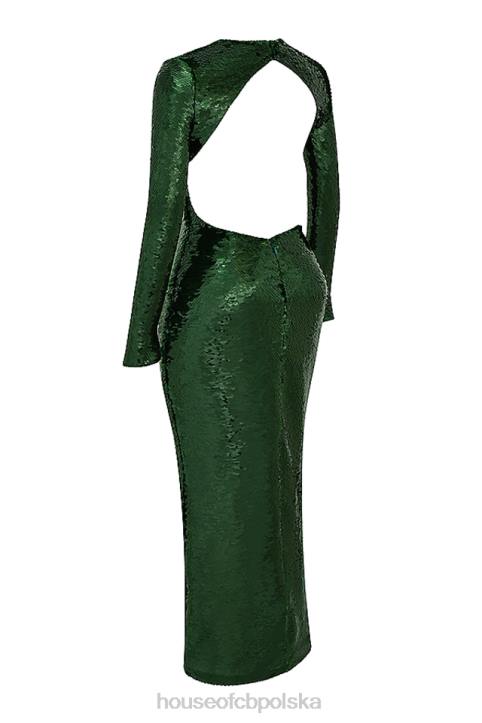 House of CB Sukienka maxi z cekinami sosnowa zieleń Glamour