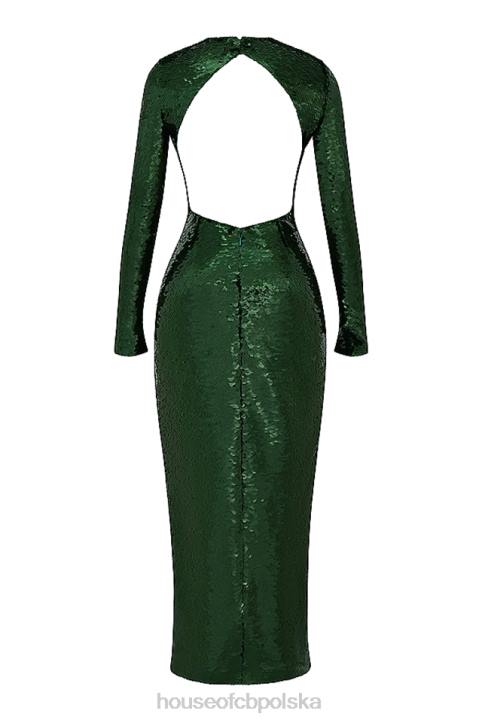 House of CB Sukienka maxi z cekinami sosnowa zieleń Glamour