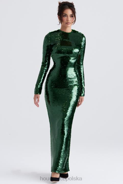 House of CB Sukienka maxi z cekinami sosnowa zieleń Glamour