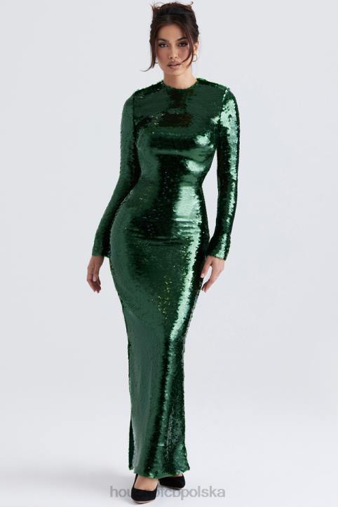 House of CB Sukienka maxi z cekinami sosnowa zieleń Glamour