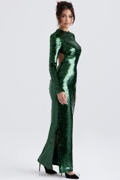 House of CB Sukienka maxi z cekinami sosnowa zieleń Glamour