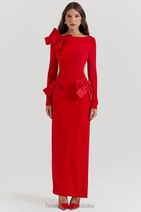 House of CB Czerwona Kokardka Sukienka Maxi Lavele Modna Stylowa Elegancka